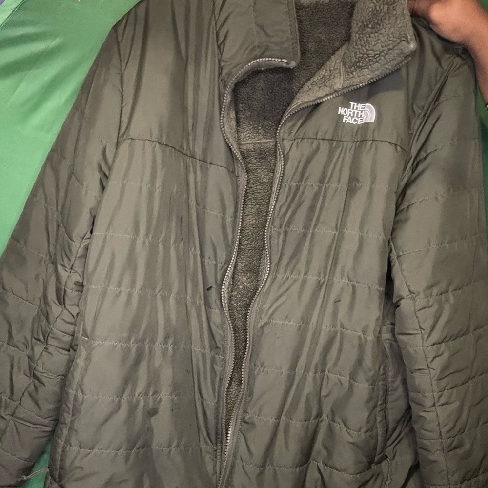 The North Face Olive Green Reversible Puffer Jacket